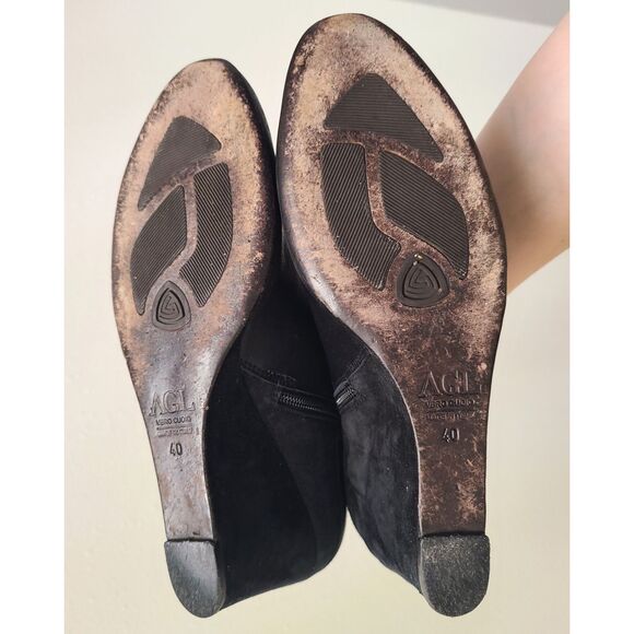 AGL Black Leather Ankle Wedge Booties Double Buckle US 9/9.5 - Picture 6 of 6